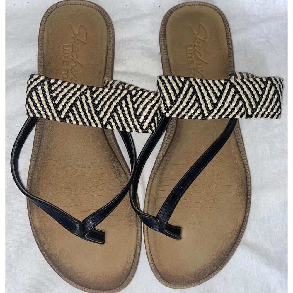 SKETCHERS LUXE FOAM SANDALS-8, flip flops,teens, women, SHOES, SIZE 8